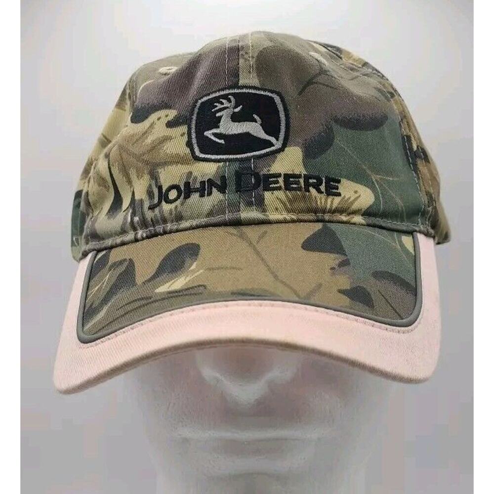 John Deere Season Womens‎ Farmer Hat Camo Green Pink Edge Snap Back EUC